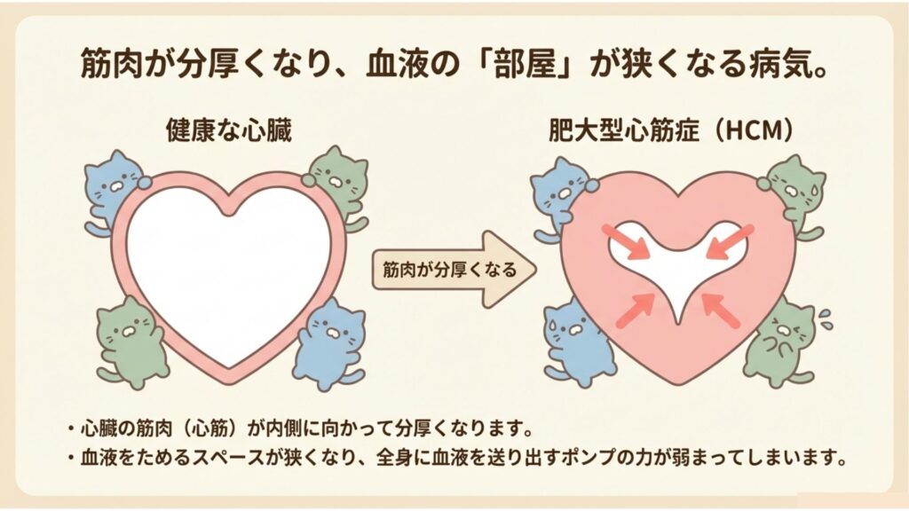 心臓の壁が厚くなる図